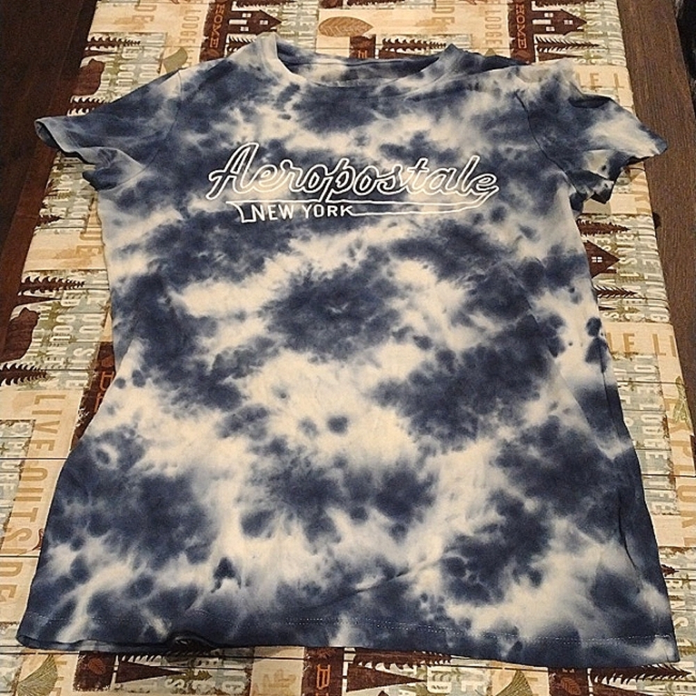 Aeropostale Tie Dyed T shirt, Blue and White Size Large